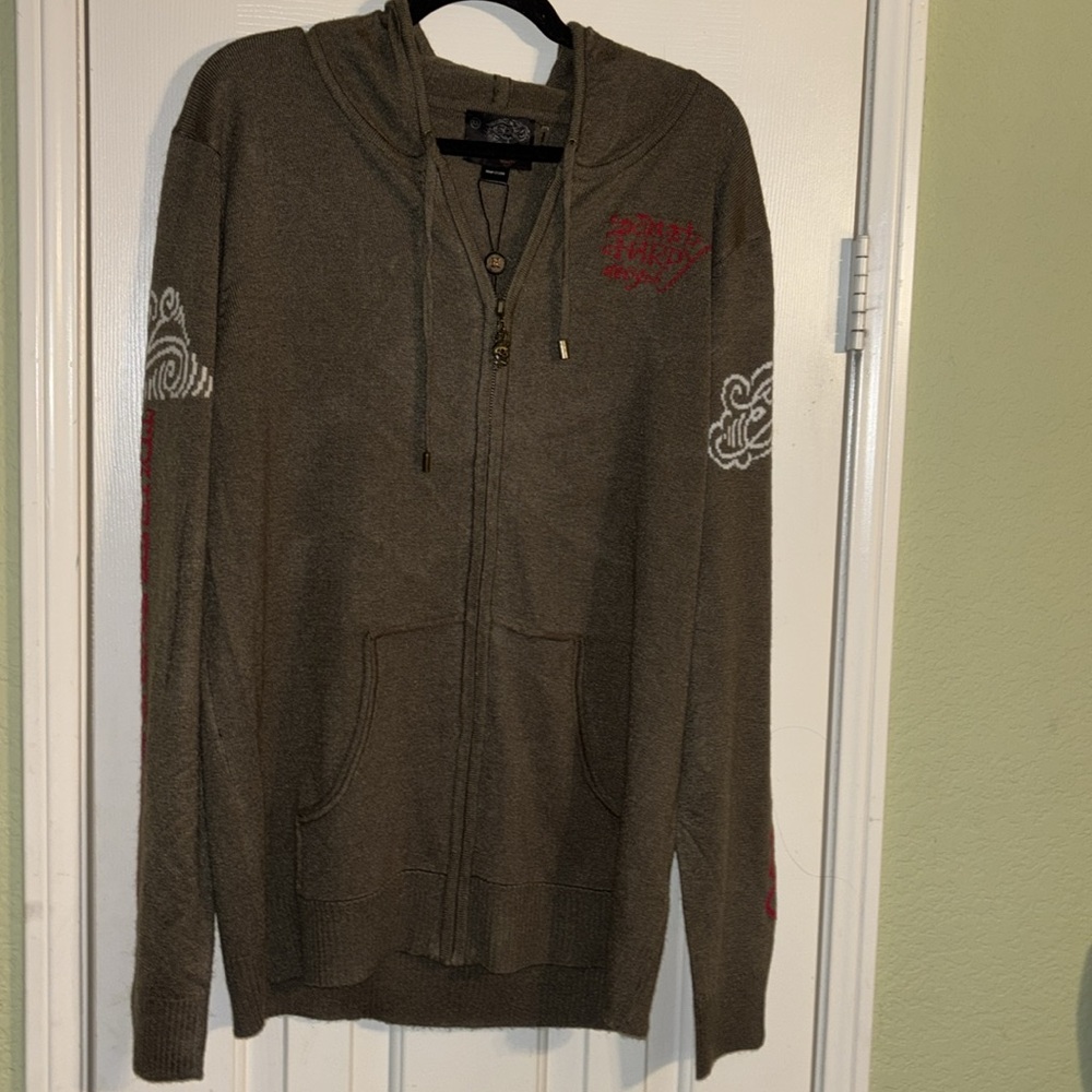 Ed Hardy Kill Loves Slowly, Olive Sweater Hoodie, 2X, NWOT